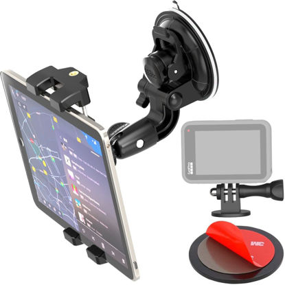 Picture of Cuxwill Car Tablet Holder Mount for 4-13" iPad Phone Gopro, Truck Windshield Dashboard Heavy Duty Suction Cup Holder with 1/4'' Screw for iPad Pro 12.9 9.7, Galaxy Fold 5 4, More Tablet Phone Camera