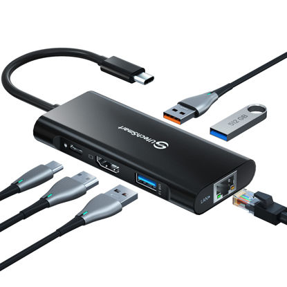 Picture of UtechSmart USB C Hub, Ethernet Multiport Adapter 6 in 1 USB C to HDMI Dock Compatible for Macbook Pro/Air, Chromebook, Dell XPS, HP and Type C Devices (Gigabit Ethernet 100W PD 4K HDMI USB 3.0) Black