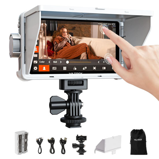 Picture of VILTROX DC-V1 Touch Screen Camera Field Monitor, 1920x1080 IPS 5.5 inch DSLR Camera Monitor with Sunshade Hood and Battery, 3D LUT HDR 4K HDMI in/Output Exposure Waveform Focus Assist Video Monitor