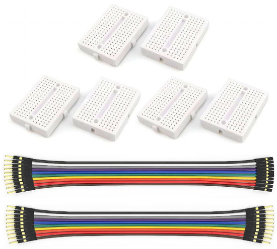 Picture of WWZMDiB 6Pcs SYB-170 Mini Breadboard White Breadboard Small Plates + Multicolored Dupont Wire 10pin Male to Male, 10pin Male to Female Breadboard Jumper Wires