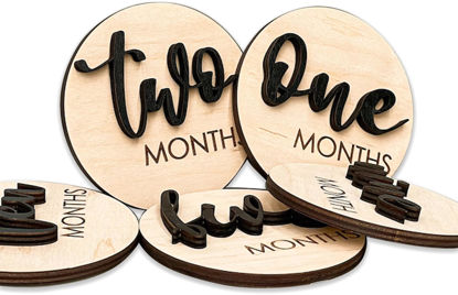 Picture of Baby Monthly Milestone, Wooden Baby Milestone Signs, Monthly Milestone Wood Discs, Baby Milestone Discs (S001)
