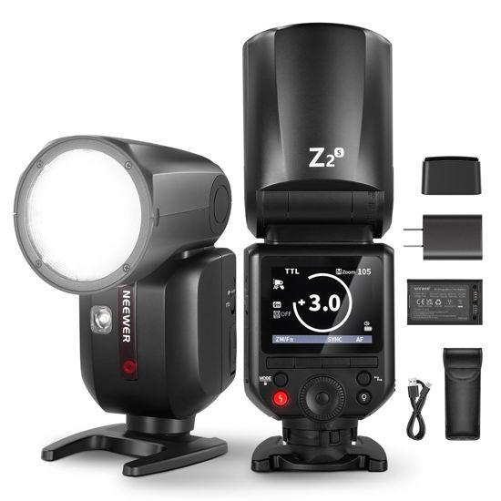 Picture of NEEWER Z2-S 2.4G TTL Round Head Flash Speedlite for Sony, Upgraded UI, 2 Adjustable Modeling Lamps, TTL/M Quick Switch TCM Key, 76Ws Speedlight 1/8000s HSS 7.4V/2600mAh Battery 480 Full Power Flash