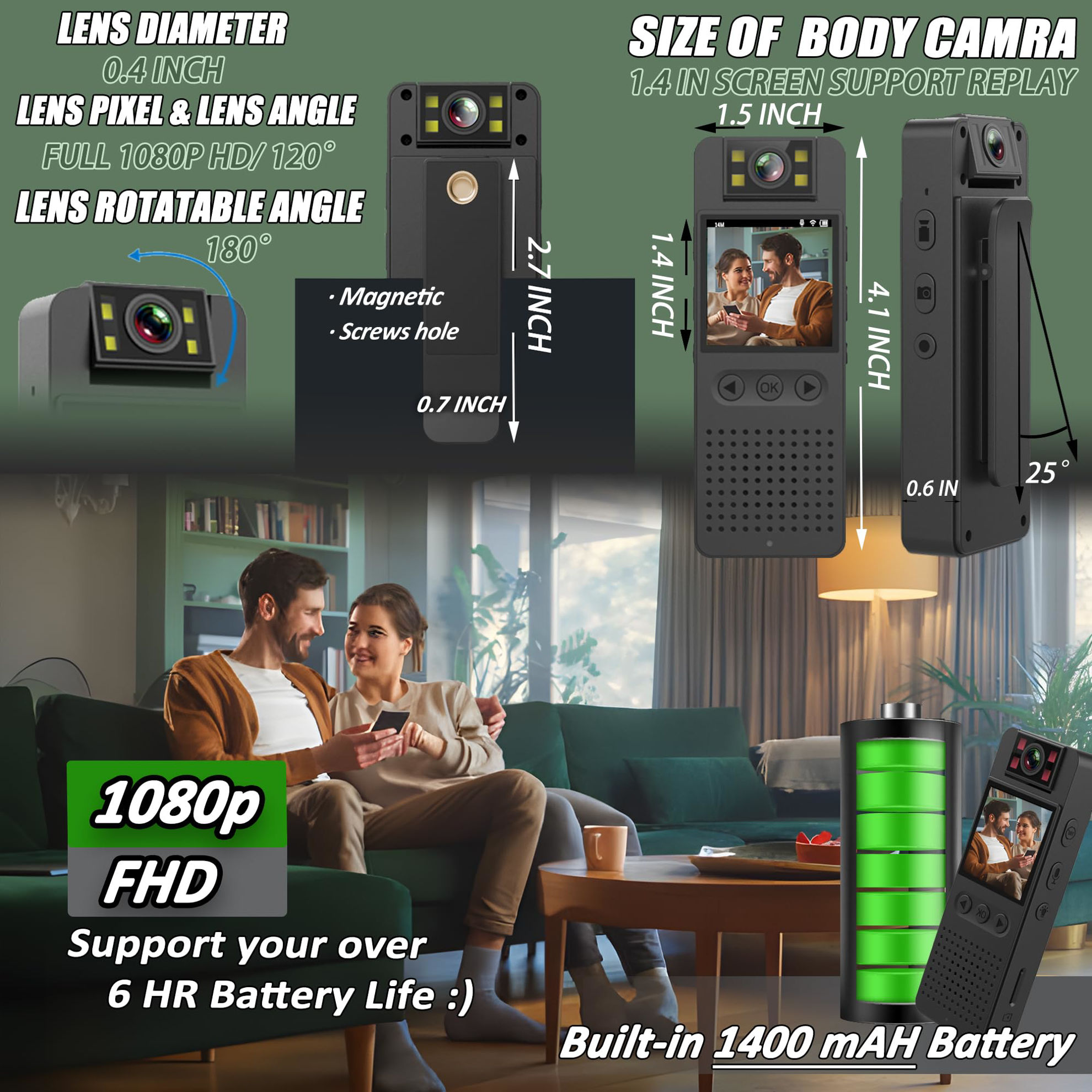 GetUSCart- 【Upgraded】Body Camera with Audio & Video Recording - 64G ...