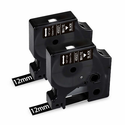 Picture of Lonitul 2 PK D1 Label Tape 45021 Compatible for Dymo D1 Labels White on Black 12mm 1/2 Inch x 23 Ft, D1 Label Maker Refills for Dymo LabelManager 160 280 210D 360D 450D 420D COLORPOP PnP