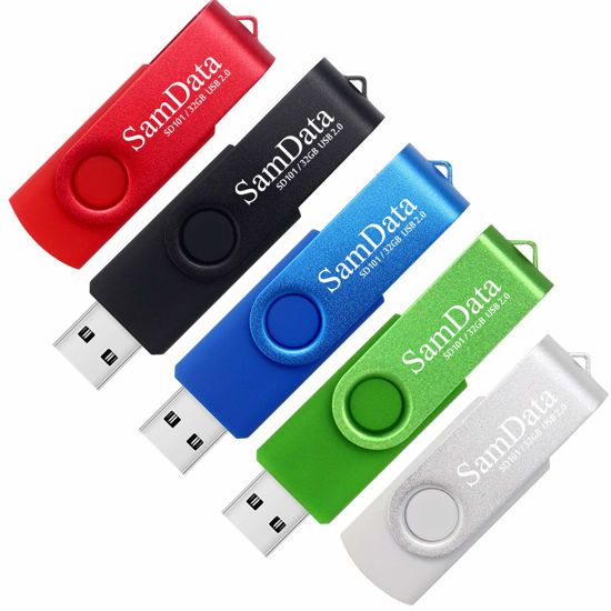 Picture of SamData 32GB USB Flash Drives 5 Pack 32GB Thumb Drives Memory Stick Jump Drive with LED Light for Storage and Backup (5 Colors: Black Blue Green Red Silver)