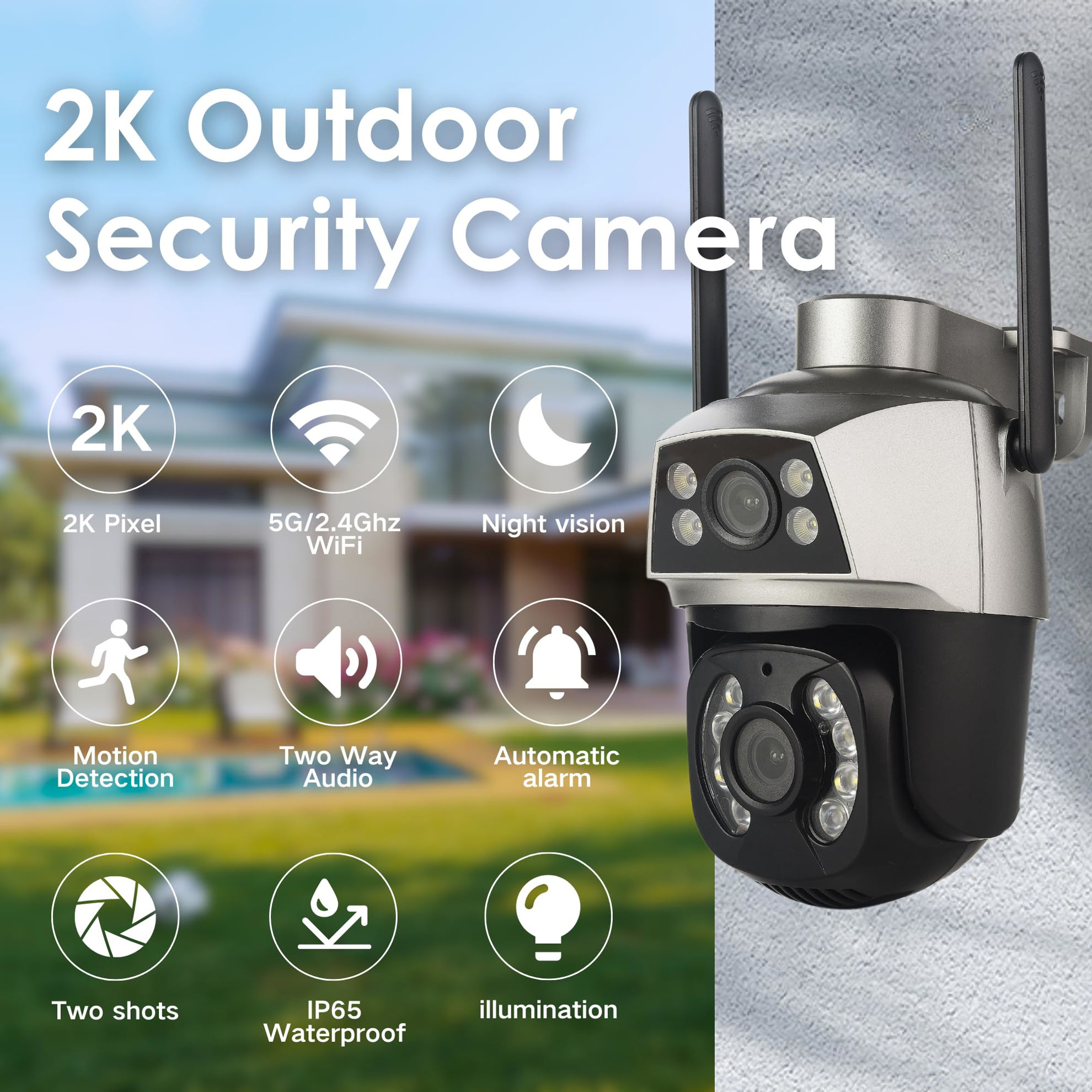 GetUSCart- Dual Lens Security Camera Outdoor Wireless,5G Dual Band WiFi ...