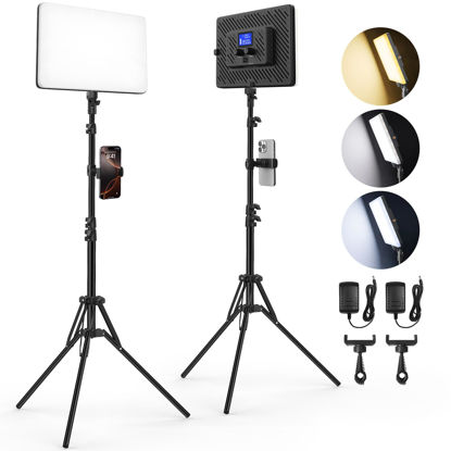 Picture of Led Video Light Panel Lighting Kit, QEUOOIY 2-Pack Bi-Color Photography Lighting with 63'' Tripods Stand, Built-in 8000mAh Battery, 2500-8500K Studio Light for Live Streaming/Outdoor Indoor/Tiktok