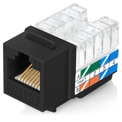 Picture of Everest 90° Angled RJ45 Cat6 Keystone Jacks 50-Pack in Black - Slim Profile Female RJ45 Connectors - Cat 6 Keystone Jack - Compatible with 90° Angled Speed Termination Tool - easyJACK (B094WB91H3)
