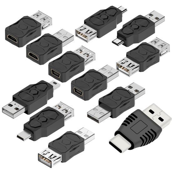 Picture of ZJKJHJY USB 2.0 Adapter Set USB/Type C/Micro/Mini Male to Female Converter Connector (12 pcs)
