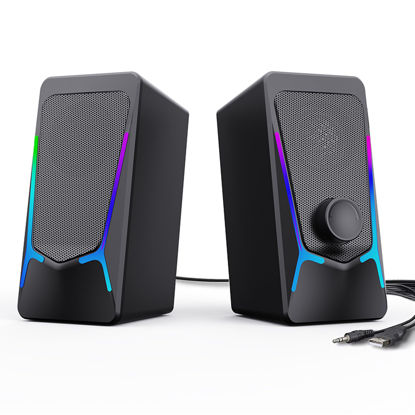 Picture of ROSON Computer Speakers, Gaming PC Speakers with Enhanced Bass and Volume Control, Stereo 2.0 USB Powered 3.5mm Aux Multimedia Speakers for Laptop/Desktop/Tablets/Phone