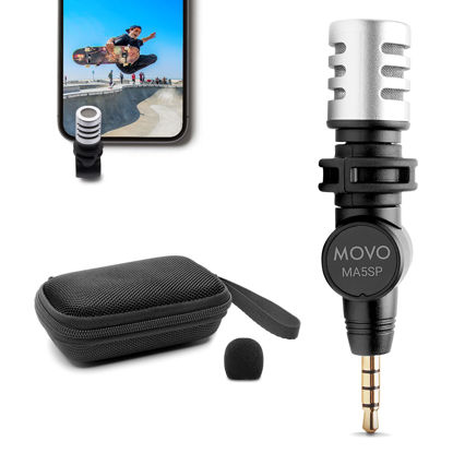 Picture of Movo MA5SP 3.5mm TRRS Shotgun Microphone for iPhone or Android Devices - Omnidirectional Phone Microphone with 180° Rotation - Mini Travel Smartphone Microphone for Video, Vlogging, Interview, Travel