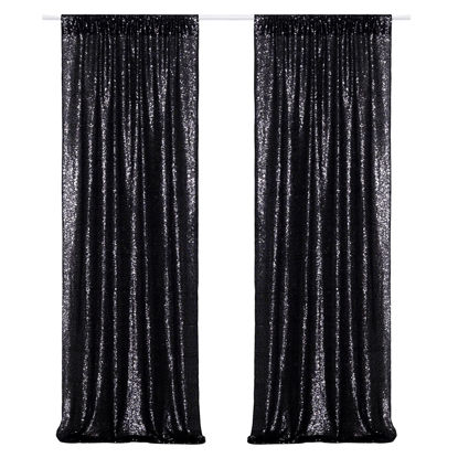 Picture of Poise3EHome Black Sequin Backdrop Curtains, 2 Panels Black Sequin Backdrop, 2FTx8FT Sequin Curtains for Party Halloween Christmas Sequence Backdrop
