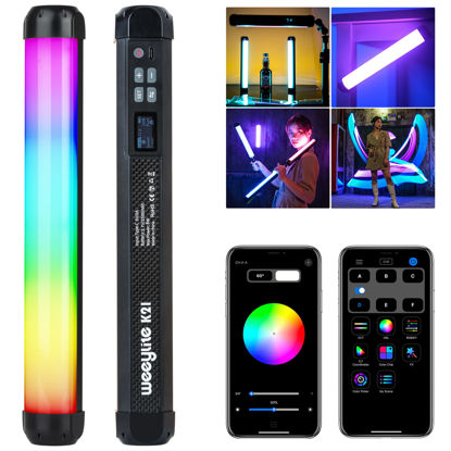 Picture of Weeylite K21 RGB LED Stick Light, Magnetic App Control LED Video Light Wand w CRI 95+ 2500mAh Rechargeable 2500-8500K Full Color Portable Handheld Photography Light for Portrait Video Recording TikTok
