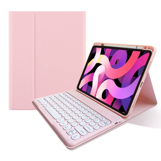 Picture of kaitesi Keyboard Case for iPad Pro 11 inch M4, Round Key Colour Detachable Bluetooth Keyboard and Pencil Holder for iPad Pro 11" 2024,Pink