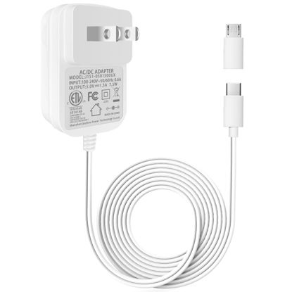 Picture of 5V AC DC Charger Power Cord with Type-C and Micro USB DC Connector, for DC 5 Volts 1.5A 1A Android Smart Phone, Kindle Fire, Tablet and More 5Vdc Devices.