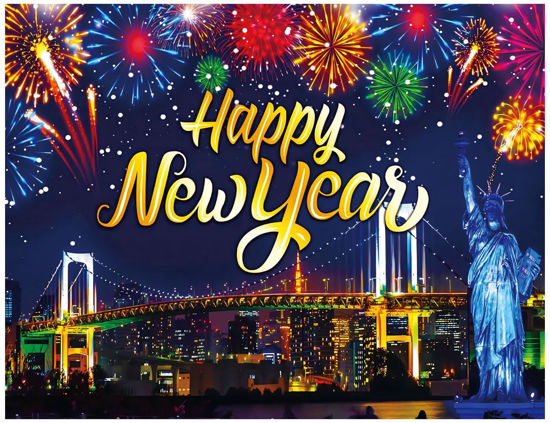 Picture of YYNXSY Happy New Year Party Decoration Supplies, Extra Large Fabric Happy New Year Banner for 2025 Party Decoration, New Year Fireworks Photo Booth Backdrop Background Banner, YY-11506 7X5FT