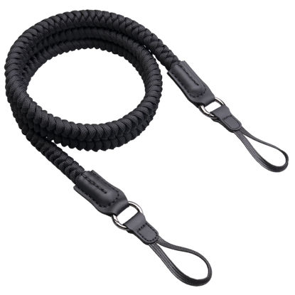 Picture of VKO Camera Strap,Quick Release Camera Shoulder Strap,Paracord Woven Portable Camera Neck Strap, for SLR DSLR Digital Mirrorless Camera(Black)