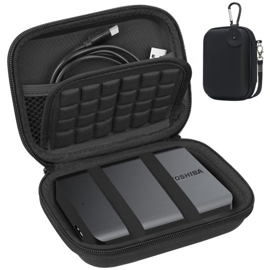 Picture of Lacdo Hard Drive Carrying Case for Toshiba Canvio Basics/Canvio Flex/Canvio Advance/Canvio Gaming Portable External Hard Drive 1TB 2TB 3TB 4TB 2.5 inch HDD Shockproof Travel Bag, Black+Black