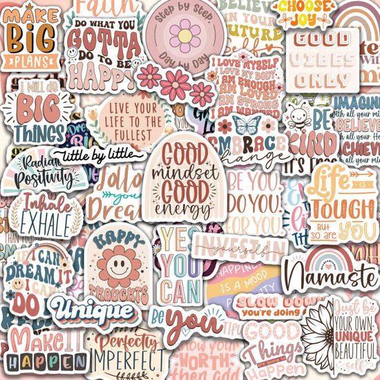 Picture of 300PCS Motivational Stickers for Vision Board Water Bottles Laptops, Inspirational Quote Waterproof Vinyl for Journals Cups, Affirmation Boho Stickers for Women Holographic