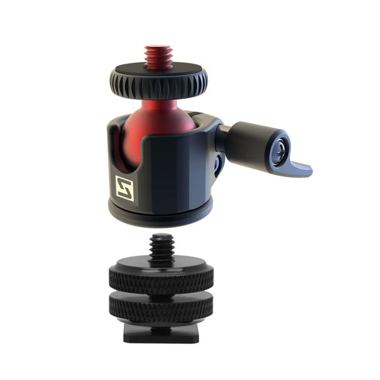 Picture of SIOTI Mini Ball Head Mount Adapter, +Hot Shoe Mount, Compatible with Digital Card Camera/Microphone/Smart Phone/Action Camera/Flash/LCD (Mini Ball Head UM18)