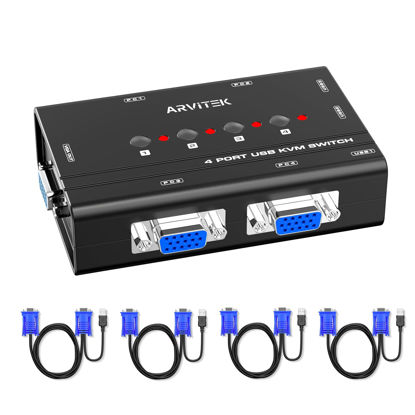 Picture of KVM Switch VGA, 4 Port KVM Switch for 4 Computers Share One Monitor Keyboard Mouse Printer, 3 USB 2.0 Hub, Included 4 VGA KVM Cables