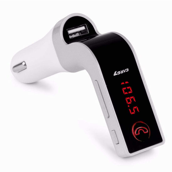 Picture of Bluetooth FM Transmitter for car, TIANSHILI Handsfree Bluetooth Receiver Car Kit with Mic/TF Card/USB Drive/AUX Play for iPhone,iPad and Other Android Phones-Silver