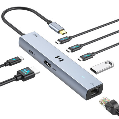 Picture of Selore 7 in 1 USB C Hub Multiport Adapter, 10Gbps USB C Adapter with 4K@60Hz HDMI, Gigabit Ethernet, 3USB C Ports, 100W PD, USB C Dongle for MacBook Pro Air, iPad, HP, Dell, etc