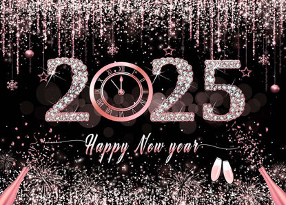 Picture of Alltten 7X5FT Happy New Year 2025 Backdrop Pink and Black New Year Eve Backdrop New Year Party Decoration Supplies F111