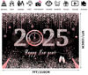 Picture of Alltten 7X5FT Happy New Year 2025 Backdrop Pink and Black New Year Eve Backdrop New Year Party Decoration Supplies F111
