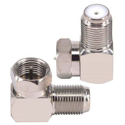Picture of Kaunosta F Type TV Aerial Right Angle Coax Connector Male to Female Satellite Adapter 90 Degree RG6 RF Coax Connector for Coax Cable Tight Corners and Flat Panel 2 Pack