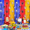 Picture of Bupelo Paw Birthday Decorations, 2 Pack Gold Red and Blue Paw Birthday Party Supplies 3.3 x 6.6ft Tinsel Foil Fringe Curtains Photo Booth Props Backdrop Streamers, House Doorway Room Decor for Kids