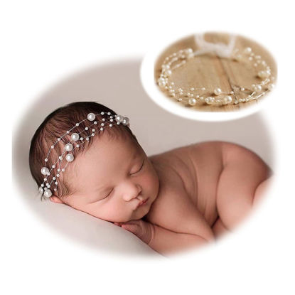 Picture of Honra Newborn Photography Props Pearl Headband Baby Photoshoots Posing Photo Tieback Hair Accessories(Cream)