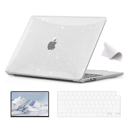 Picture of EooCoo Case Compatible with MacBook Air 13.6 inch 2024-2022 M3 M2 A3113 A2681 with Retina Display, Plastic Hard Shell Case + Keyboard Skin Cover + Polishing Cloth + Screen Protector - Sparkly Clear
