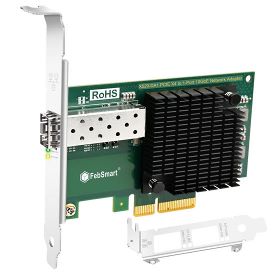 Picture of FebSmart PCIE X4 Interface to 10GbE SFP+ Fiber Port Ethernet Adapter for Gaming, Network Surfing, Intel 82599EN 10 Gigabit Ethernet Controller, 10GbE PCIE NIC Card, 10GbE SFP+ LAN Adapter (X520-DA1)