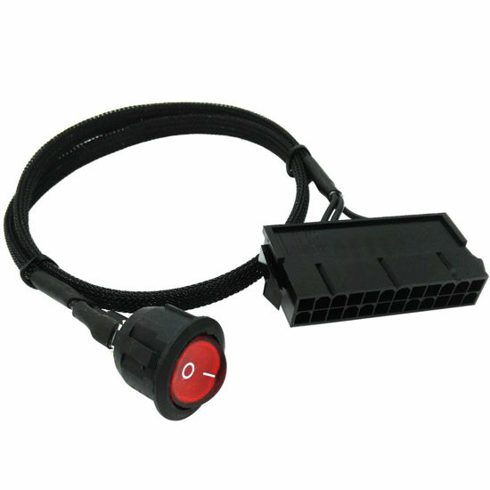 Picture of COMeap ATX Power Jumper Cable, 24 Pin ATX Red LED Power On/Off Switch Bridge Adapter Braided 21.5-inch(55cm)