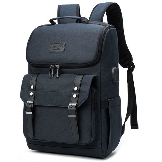 Picture of YALUNDISI Vintage Backpack Travel Laptop Backpack with usb Charging Port for Women & Men College Backpack Fits 15.6 Inch Laptop Blue