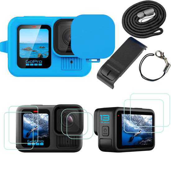Picture of PCTC Silicone Sleeve Case for Go Pro Hero 13 Black, 6Packs Screen Protector for Hero 13&Battery Side Cover &Lens Cap& Lanyard,Accessories Kit Only for GoPro Hero 13 (Blue)