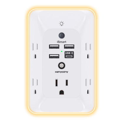 Picture of Outlet Extender with Night Light, Multi Plug Outlet, USB Wall Charger Surge Protector 4 USB Charging Port(1USB C), Power Strip Electrical Outlet Splitter Expander for Home Office Dorm Room ETL Listed