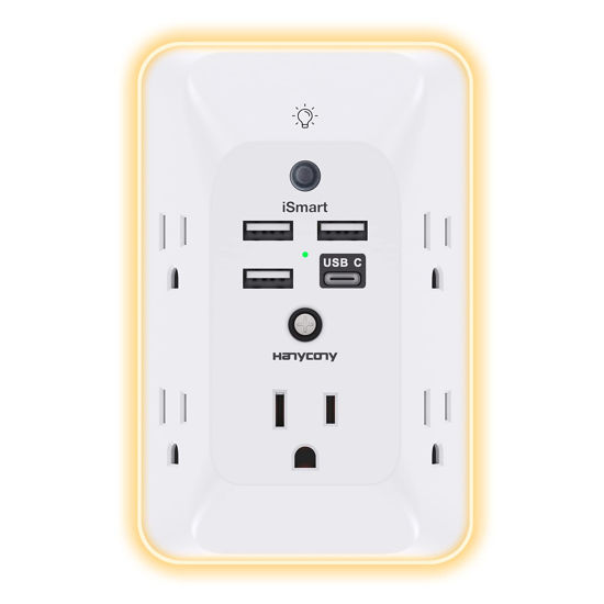 Picture of Outlet Extender with Night Light, Multi Plug Outlet, USB Wall Charger Surge Protector 4 USB Charging Port(1USB C), Power Strip Electrical Outlet Splitter Expander for Home Office Dorm Room ETL Listed