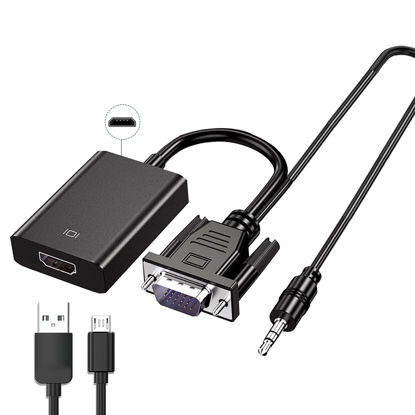 Picture of elytronic VGA to HDMI Adapter with 3.5 mm Audio Cable and Power Cable, 1080P VGA Male to HDMI Female Converter for Computer, Desktop, Laptop, PC, Monitor, HDTV, Projector