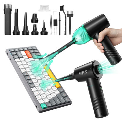 Picture of MECO ELEVERDE Compressed Air Duster Mini Vacuum 4in1, Cordless Air Duster with 3 Gear 110000RPM Air Blower, 13000PA Keyboard Vacuum Cleaner, Air Duster for PC/Computer/Keyboard/Sofa/Car (Green)