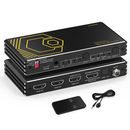 Picture of 8K@60Hz 4K@120Hz HDMI2.1 Switch 2 in 1 Out with Audio Extractor eARC,ARC,7.1Ch,SPDIF 5.1Ch,48Gbps,HDCP2.3 Bypass,VRR,IR,3D,HDR 10,Dolby Atmos,Compatible with QLED TV,PS5,Xbox,Sonos Soundbar,Apple TV