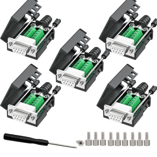 Picture of JUXINICE 5Packs DB9 Breakout Female D-SUB 9-pin RS232 RS485 Serial Adapter to Terminal Connector Signal Module with Bolts Nuts and Screwdriver