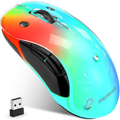 Picture of memzuoix 2.4G LED Wireless Mouse, Rechargeable Ergonomic Mouse with Detachable Cover, 1200 DPI Portable Optical Computer Mouse with USB Receiver for Laptop, PC, Desktop and MacBook, 5 Buttons