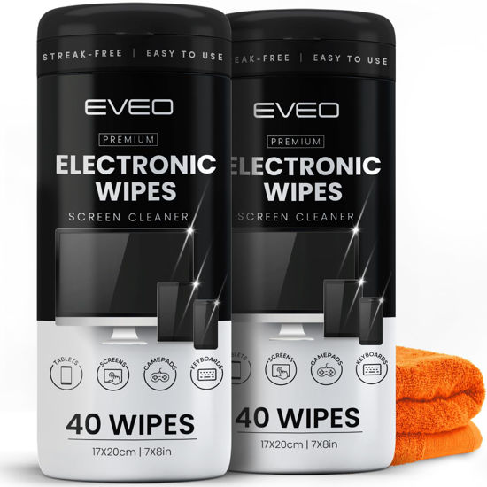 Picture of Electronic Wipes Screen Cleaner [2 Pack x40] Streak-Free Computer Screen Cleaner & TV Screen Cleaner, Screen Wipes for Electronics, Screen Cleaner Wipes, Laptop Cleaner - [Microfiber Cloth+80 Wipes]