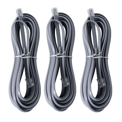 Picture of TOYAYAYO RJ12 Cable Phone Cord 25ft RJ12 6P6C Male to Male Straight Wired for Both Data and Voice Use - 25Feet-Silver-3 Pack