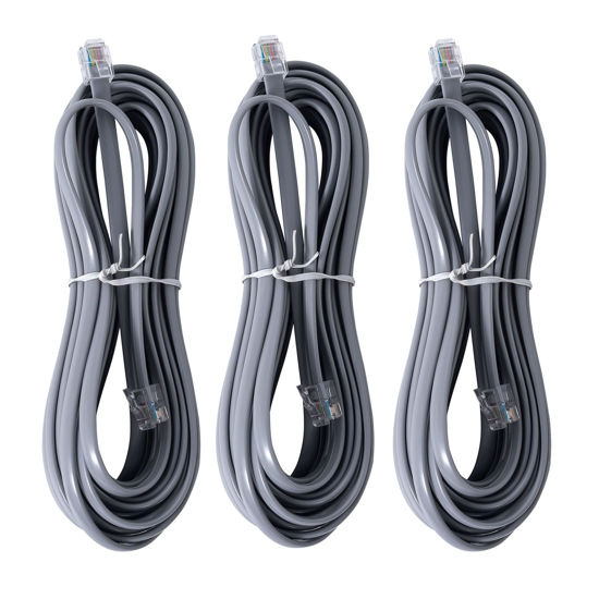 Picture of TOYAYAYO RJ12 Cable Phone Cord 25ft RJ12 6P6C Male to Male Straight Wired for Both Data and Voice Use - 25Feet-Silver-3 Pack