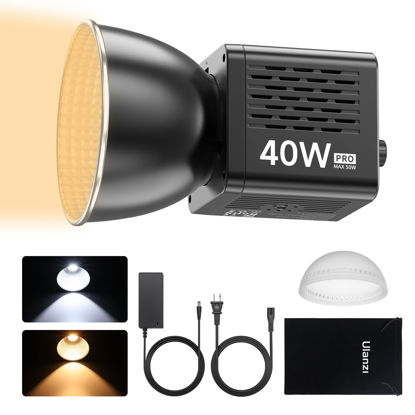 Picture of ULANZI 40W Pro Portable LED Video Light with DC Power Adapter, 3400mAh Build-in Battery Metal Mini Dual Color Temperature COB Continuous Output Lighting Handheld Spotlight 2500K-6500K for Video