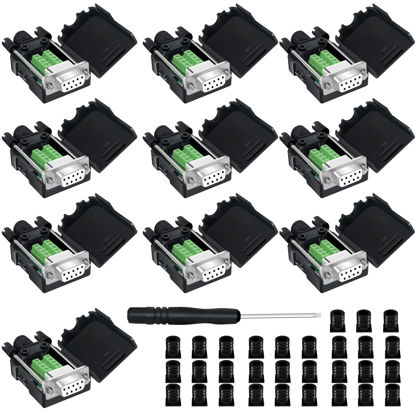 Picture of YIOVVOM DB9 Breakout Connector,DB9 Solderless RS232 D-SUB Female Serial Adapters 9-Pin Port White Adapter to Terminal Connector Signal Module with case Set of 10