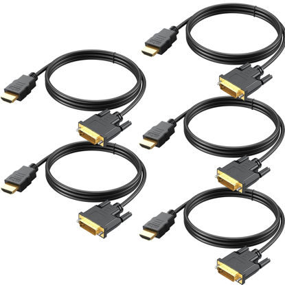 Picture of HDMI to DVI Cable 5-Pack, 6.6 Ft Bidirectional DVI-D to HDMI Male to Male High Speed Adapter Cable Support 1080P Full HD (5, Black)